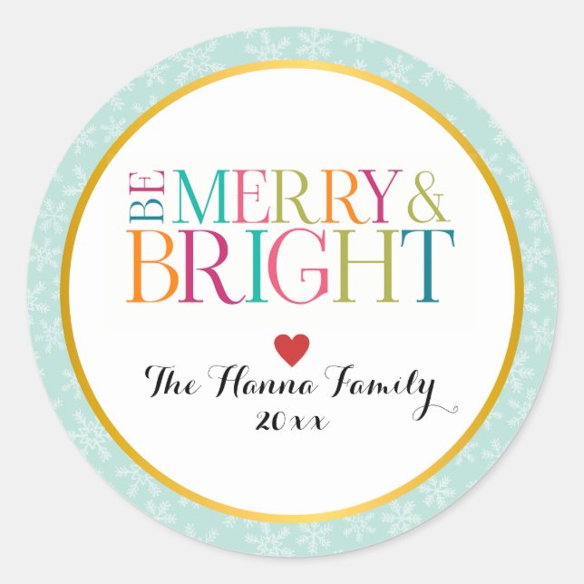 Modern Colourful Be Merry & Bright Christmas Seaso Classic Round Sticker (Front)
