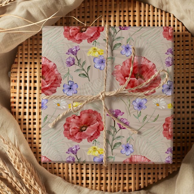 Modern Colourful & Beige Wildflower Pattern  Wrapping Paper Sheet (Creator Uploaded)