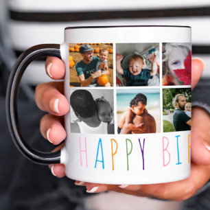 Modern Colourful Birthday 14 Photo Collage Mug