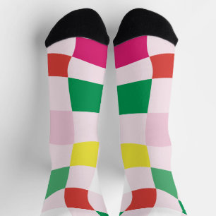 Modern Colourful   Blocks Tartan Plaid Christmas Socks