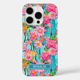 Modern Colourful Blooming Cacti Personalised iPhone 16 Pro Case