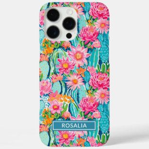 Modern Colourful Blooming Cacti Personalised iPhone 16 Pro Max Case