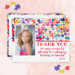 Modern Colourful Blots Photo Birthday Thank You Postcard<br><div class="desc">Modern Colourful Blots Photo Birthday Thank You Postcard. Modern, cute and girly thank you postcard with a photo, a message for your family and friends and child`s name. The postcard has colourful blots. Personalise this photo card with your kid`s name and your child`s photo - insert your photo into the...</div>