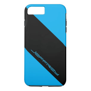Modern Colourful Blue/Black Stripe Personalise Nam iPhone 8 Plus/7 Plus Case