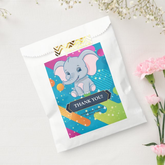 Modern Colourful Blue Elephant Baby Shower Favour Bags (Sealed)