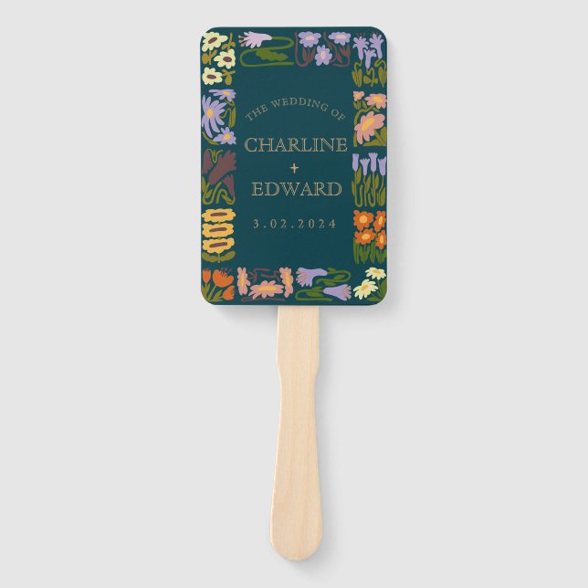 Modern Colourful Boho Chic Wedding Programs Hand Fan (Front)