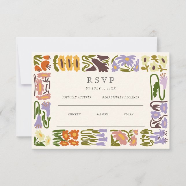 Modern Colourful Boho Chic Wedding RSVP Card (Front)