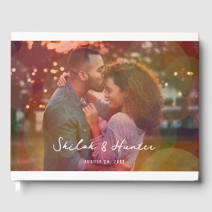 Modern Colourful Bokeh Overlay Photo Wedding Guest Book