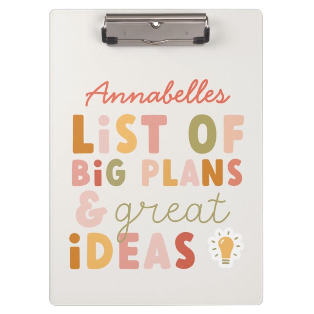 Modern colourful bold typography plans and ideas n clipboard (Front)