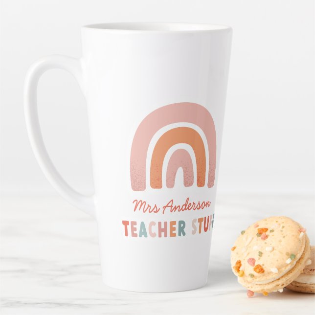 Modern colourful bold typography rainbow teacher latte mug (In Situ)