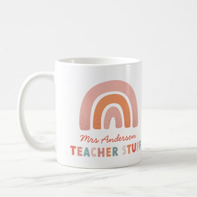 Modern colourful bold typography rainbow teacher m coffee mug (Left)