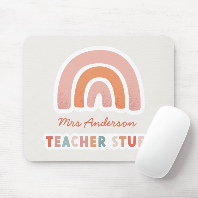 Modern colourful bold typography rainbow teacher n mouse mat (With Mouse)