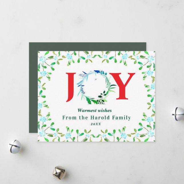 Modern Colourful Botanical Joy Elegant Holiday Card (Front/Back In Situ)