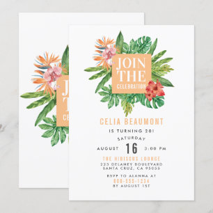 Modern Colourful Botanical Tropical Birthday Party Invitation