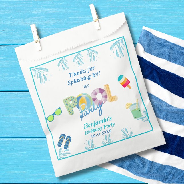 Modern Colourful Boys Birthday Pool Party Favour B Favour Bags (Creator Uploaded)