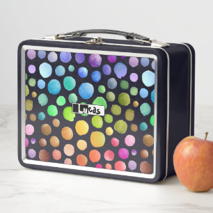 Modern colourful brush polka dot school Pattern Metal Lunch Box