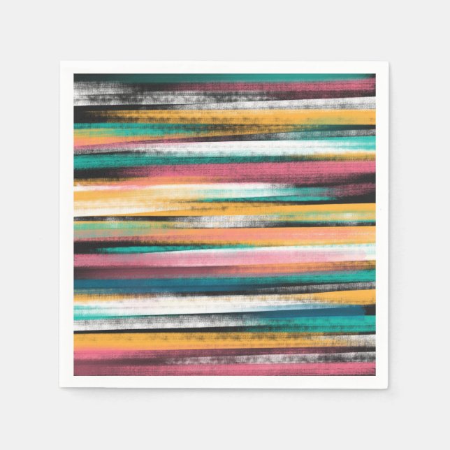 Modern Colourful Brush Strokes Stripes Oil Paint Napkin (Front)