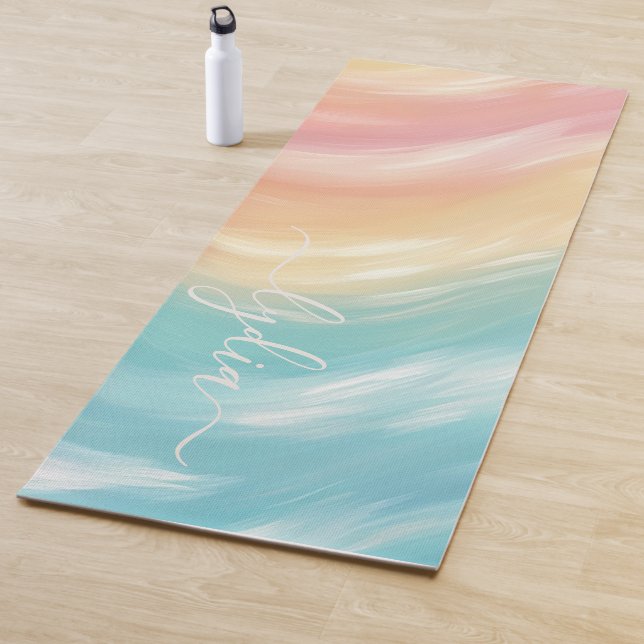Modern Colourful Brush Waves Abstract Monogram Yoga Mat (In Situ)