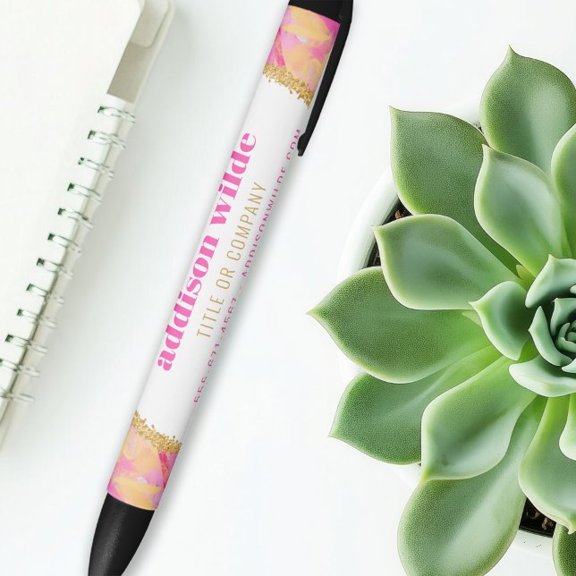 Modern Colourful Brushstrokes Gold Chic Business Black Ink Pen (Creator Uploaded)