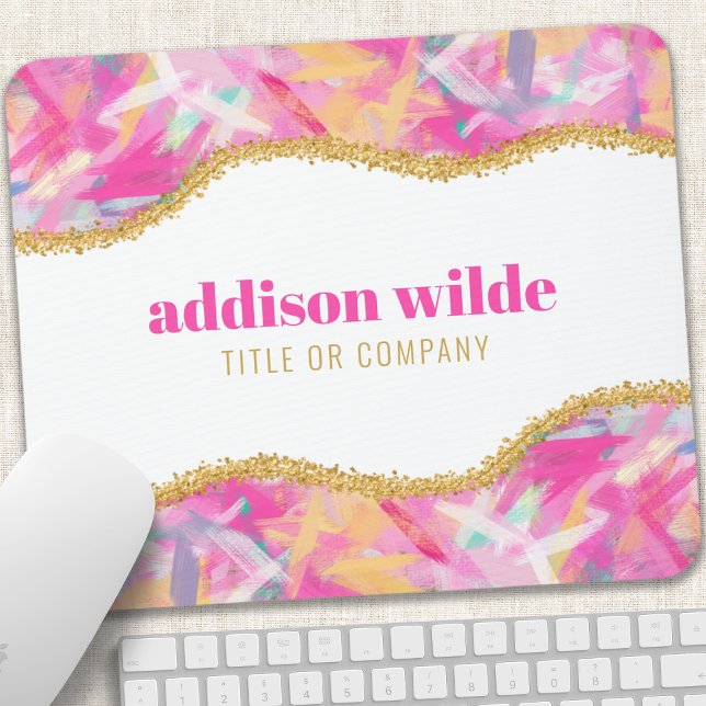 Modern Colourful Brushstrokes Gold Chic Business Mouse Mat (Creator Uploaded)