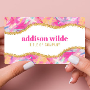 Modern Colourful Brushstrokes Gold Glitter Chic Business Card