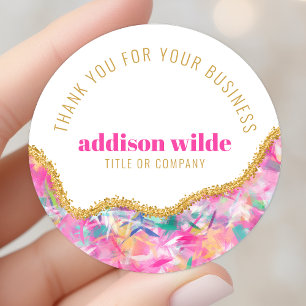 Modern Colourful Brushstrokes Gold Glitter Chic Classic Round Sticker
