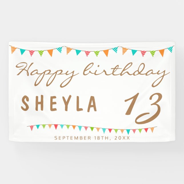 Modern Colourful Bunting Flags Birthday Party Banner (Horizontal)