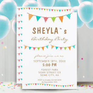 Modern Colourful Bunting Flags Birthday Party Invitation