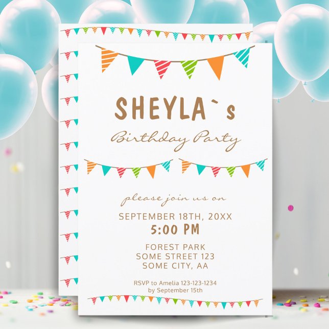 Modern Colourful Bunting Flags Birthday Party Invitation (Creator Uploaded)