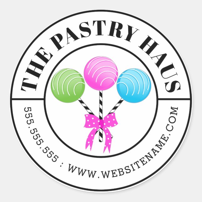 Modern Colourful Cake Pops Curved Text Classic Round Sticker (Front)