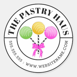Modern Colourful Cake Pops Curved Text Classic Round Sticker