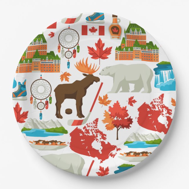 Modern colourful Canadian themed Paper Plate (Front)