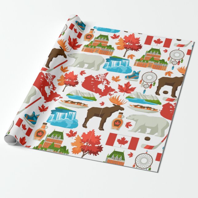 Modern colourful Canadian themed  Wrapping Paper (Unrolled)