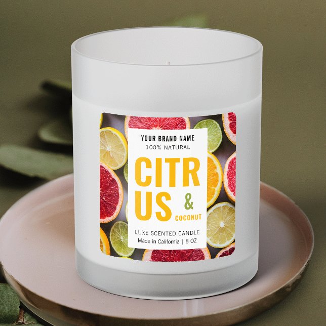 Modern Colourful Candle Product Label With Photo (Bold bright and colorful square product label with custom image background)