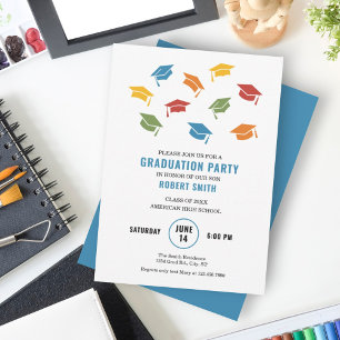 Modern Colourful Caps Graduation Invitation