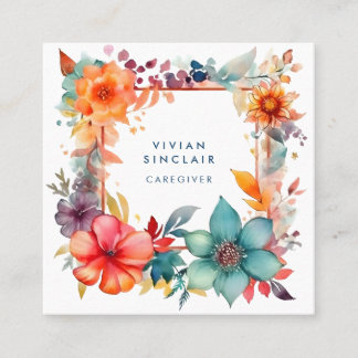 Modern Colourful Caregiver Health Aide Square Business Card