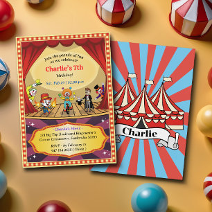 Modern Colourful Cartoon Circus Birthday Invitatio Invitation
