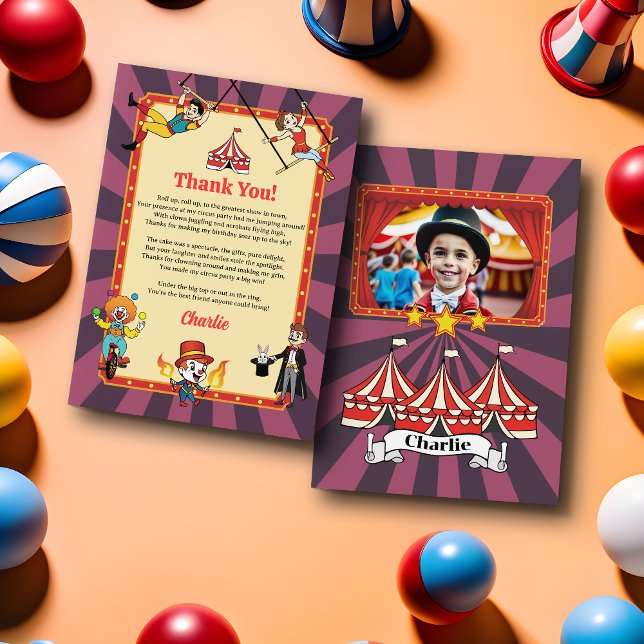 Modern Colourful Cartoon Circus Flat Thank You Car Card (Creator Uploaded)