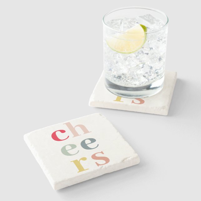 Modern Colourful Cheers | Pastel Colours Stone Coaster (Side)