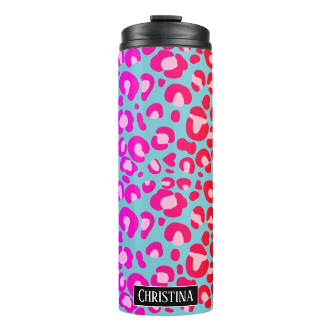 Modern Colourful Cheetah Print with Name Thermal Tumbler (Front)