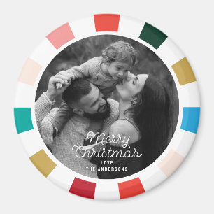 Modern Colourful Chequerboard Photo Holiday Magnet