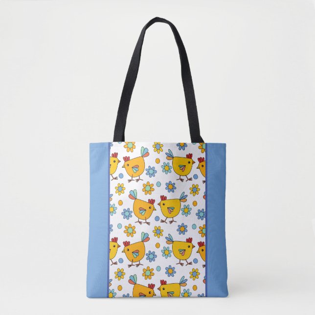 Modern colourful chicken design tote bag (Front)