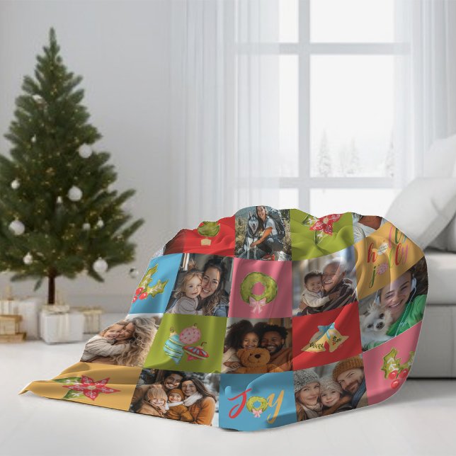 Modern Colourful Christmas Family Photo Keepsake  Fleece Blanket (Creator Uploaded)