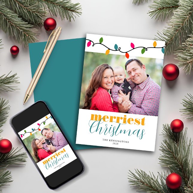 Modern Colourful Christmas Lights Holiday Photo Card (Modern Colorful Christmas Lights Holiday Photo Card)