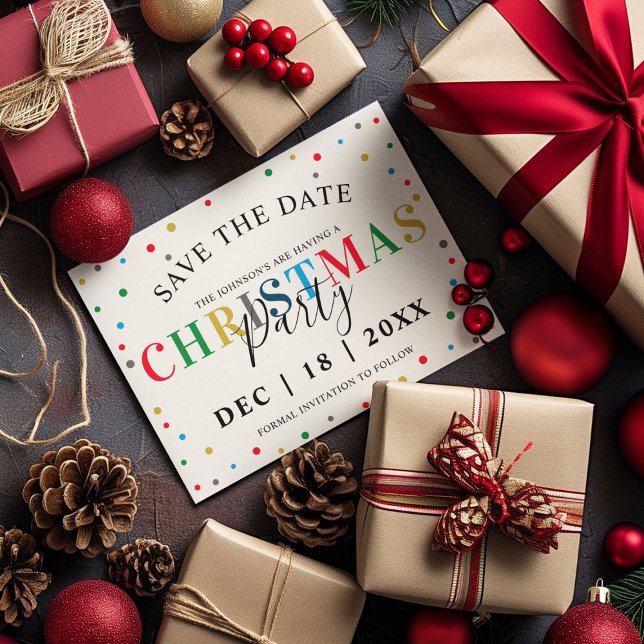Modern Colourful Christmas Save the Date Postcard (Creator Uploaded)