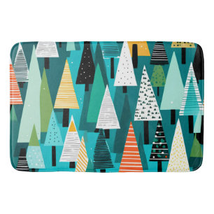 Modern colourful Christmas tree pattern Bath Mat