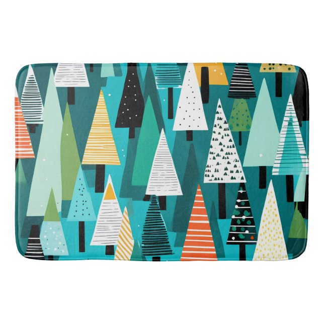 Modern colourful Christmas tree pattern  Bath Mat (Front)