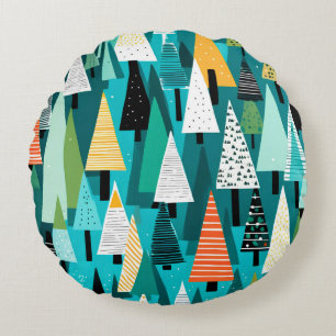 Modern colourful Christmas tree pattern  Round Cushion