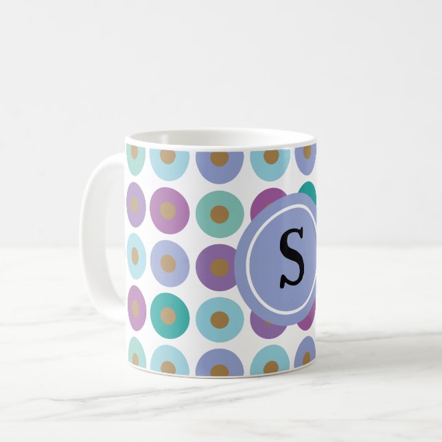 Modern Colourful Circle Pattern Monogram Coffee Mug (Front Left)