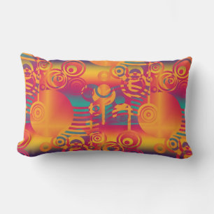 Modern Colourful Circle & Stripes - orange Outdoor Cushion